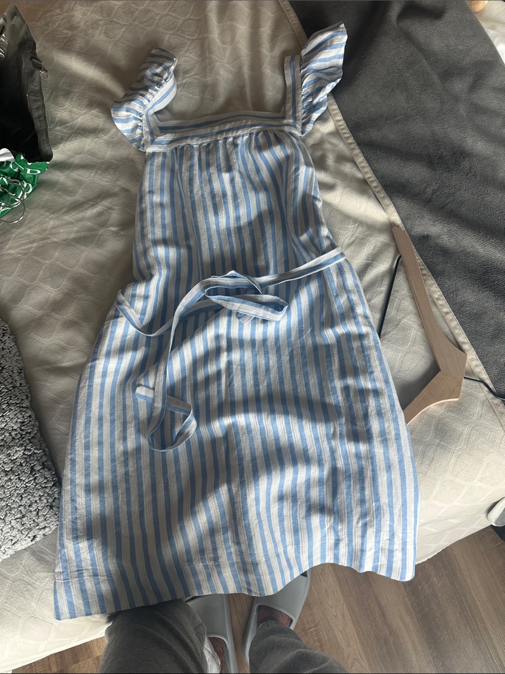 LOFT Light Blue and White Striped Shirt Dress